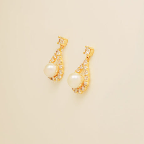 Jude Pearl and Crystal Wedding Earrings / Gold