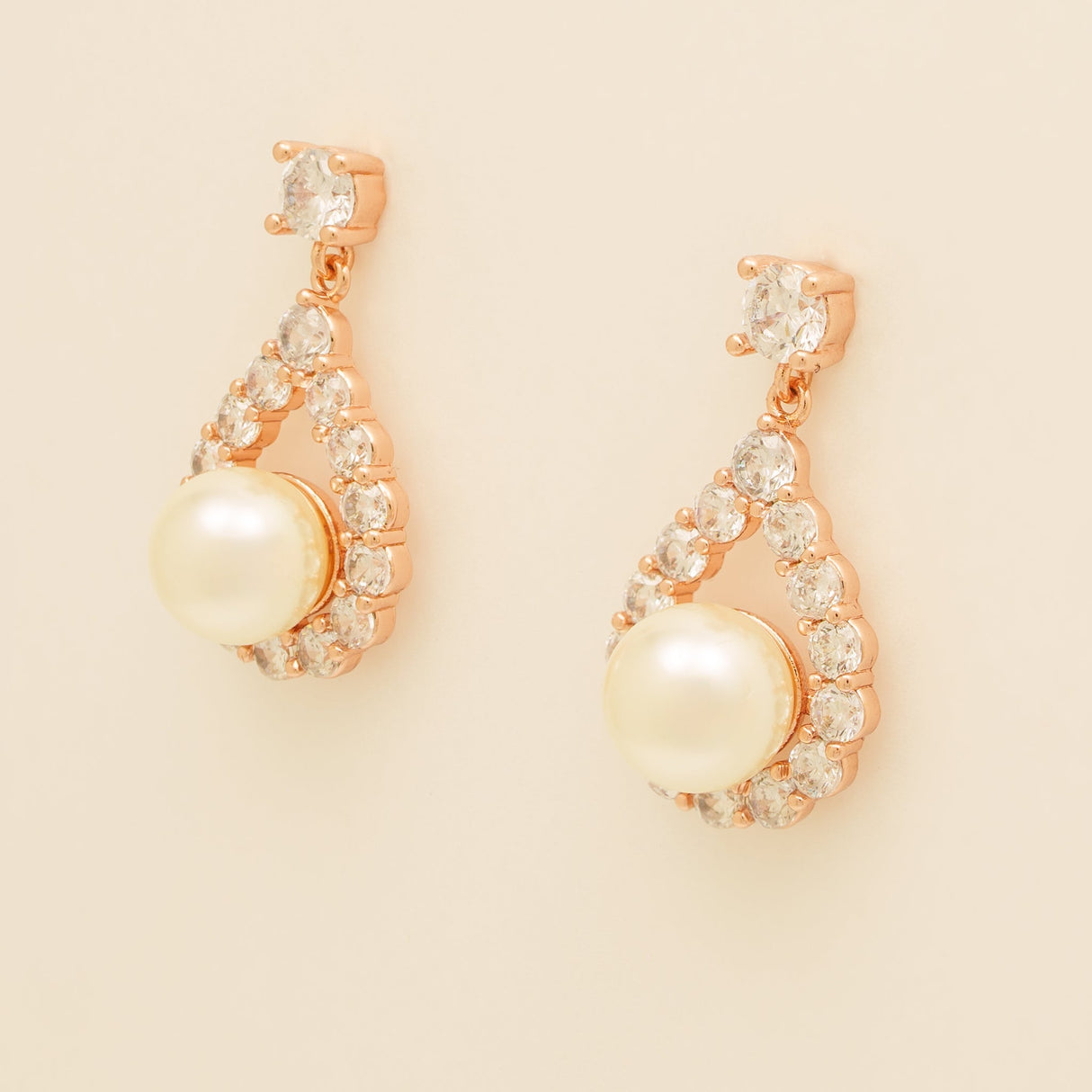 Jude Pearl and Crystal Wedding Earrings / Rose Gold