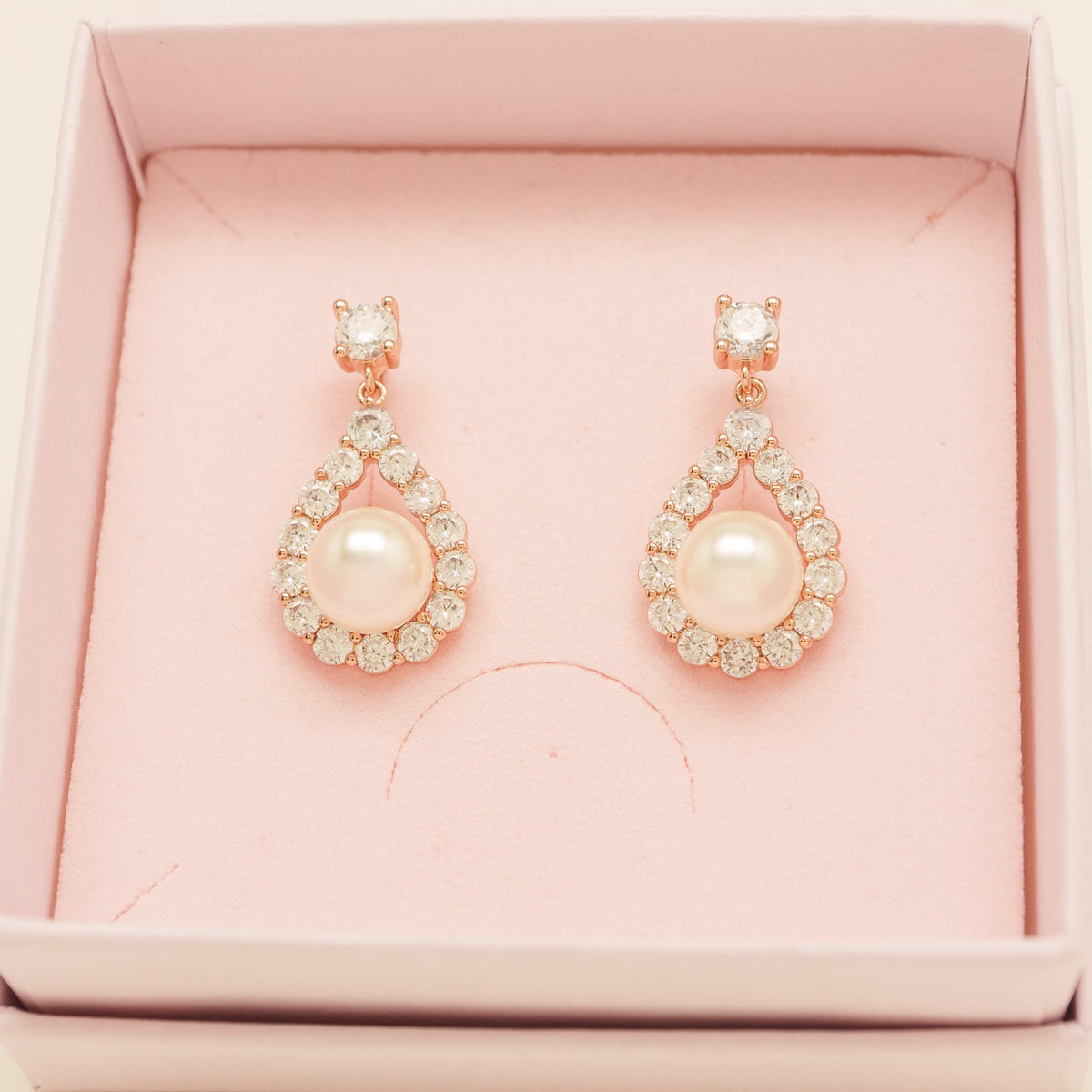 Jude Pearl and Crystal Wedding Earrings / Rose Gold
