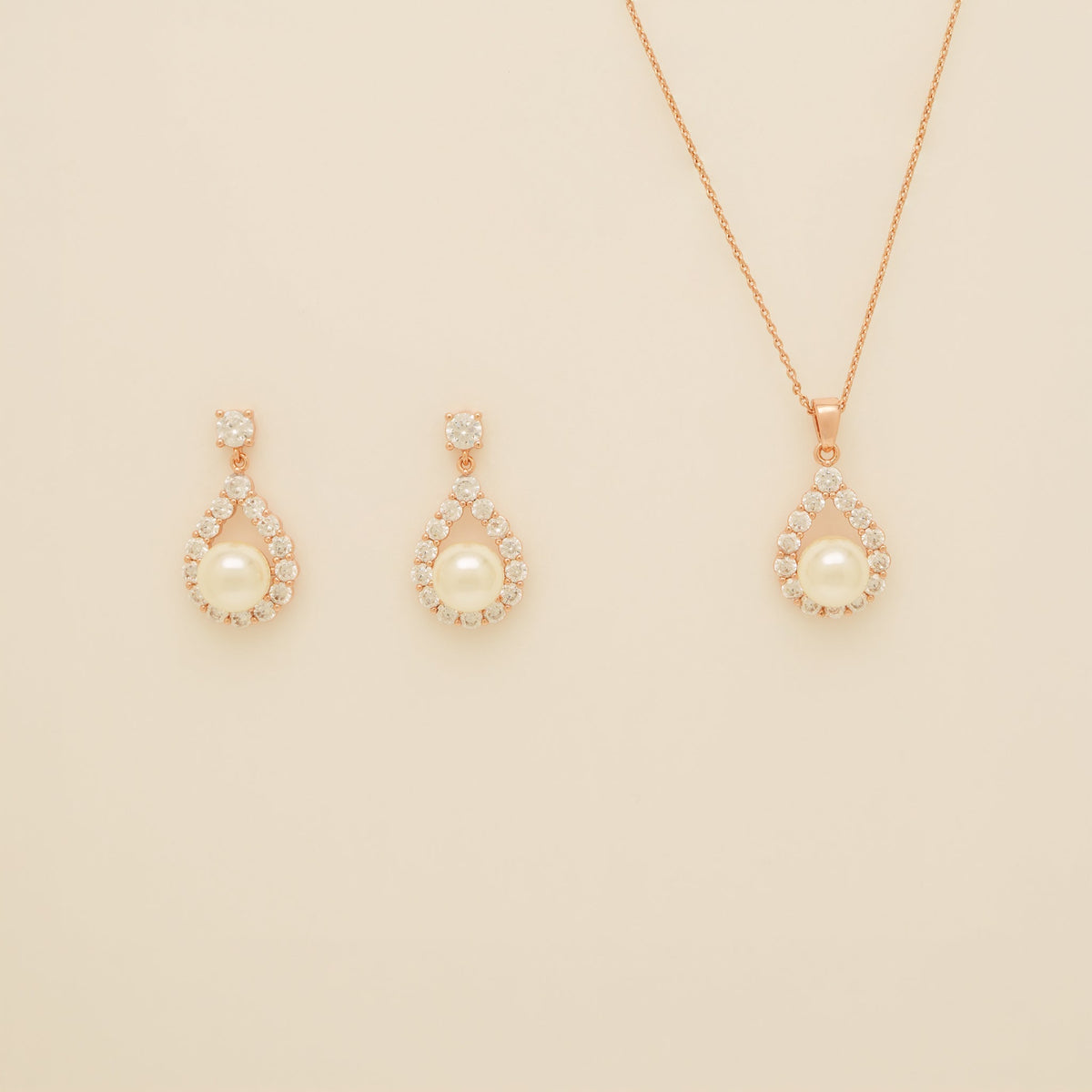 Jude Pearl and Crystal Wedding Jewellery Set / Rose Gold