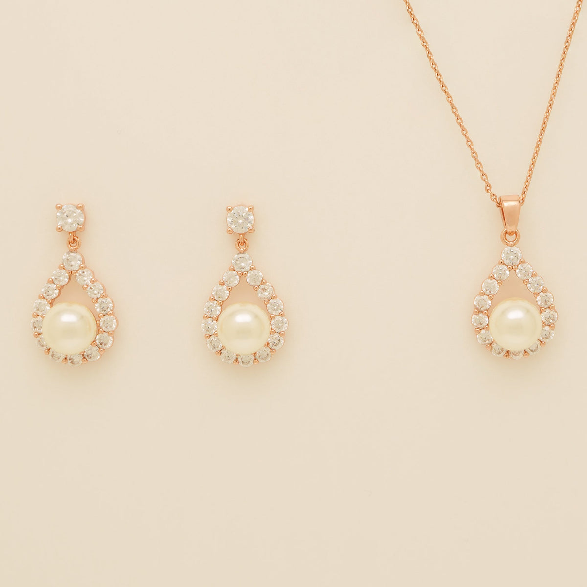 Jude Pearl and Crystal Wedding Jewellery Set / Rose Gold