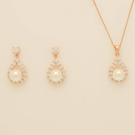 Jude Pearl and Crystal Wedding Jewellery Set / Rose Gold