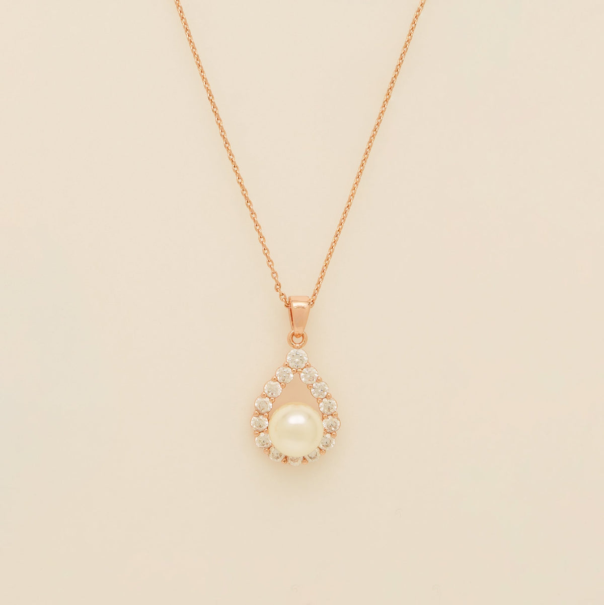 Jude Pearl and Crystal Wedding Necklace / Rose Gold