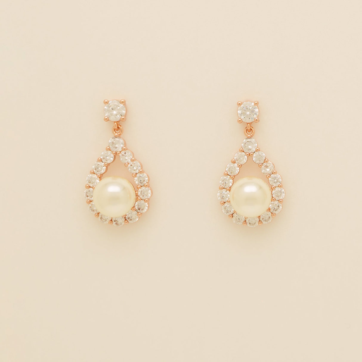 Jude Pearl and Crystal Wedding Earrings / Rose Gold