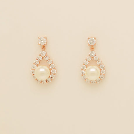 Jude Pearl and Crystal Wedding Earrings / Rose Gold