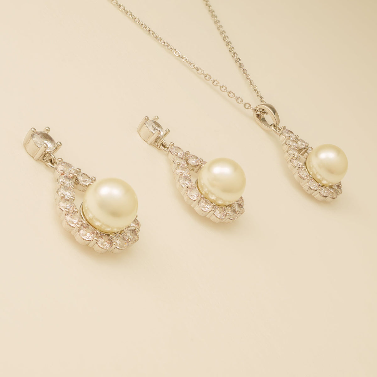 Jude Pearl and Crystal Wedding Jewellery Set / Silver