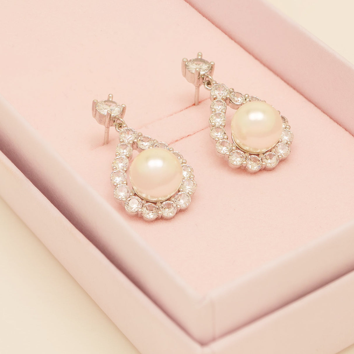 Jude Pearl and Crystal Wedding Earrings / Silver