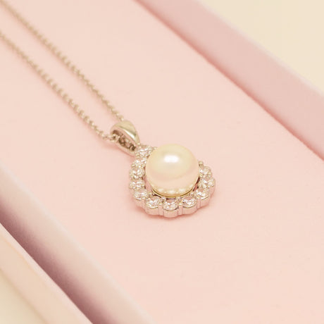 Jude Pearl and Crystal Wedding Necklace / Silver