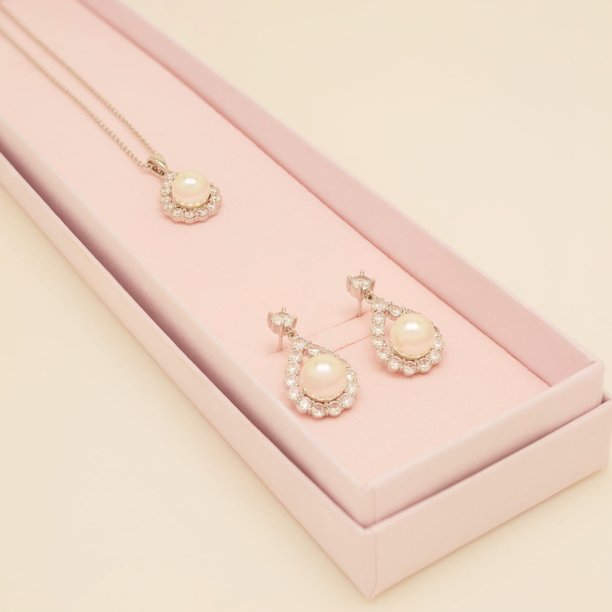 Jude Pearl and Crystal Wedding Jewellery Set / Silver