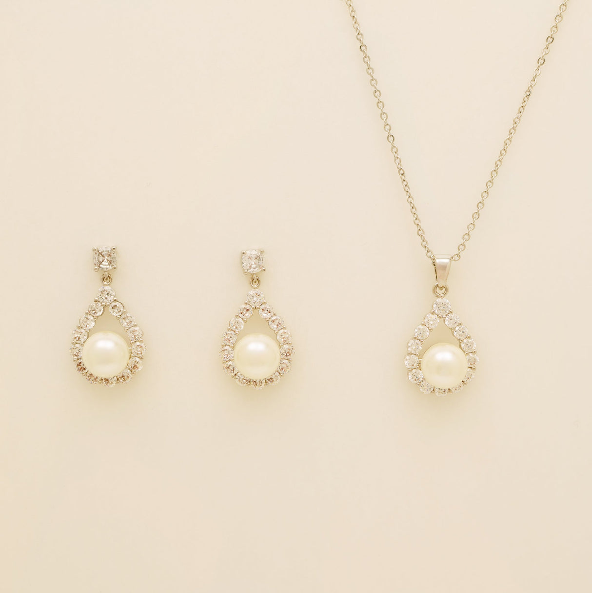 Jude Pearl and Crystal Wedding Jewellery Set / Silver