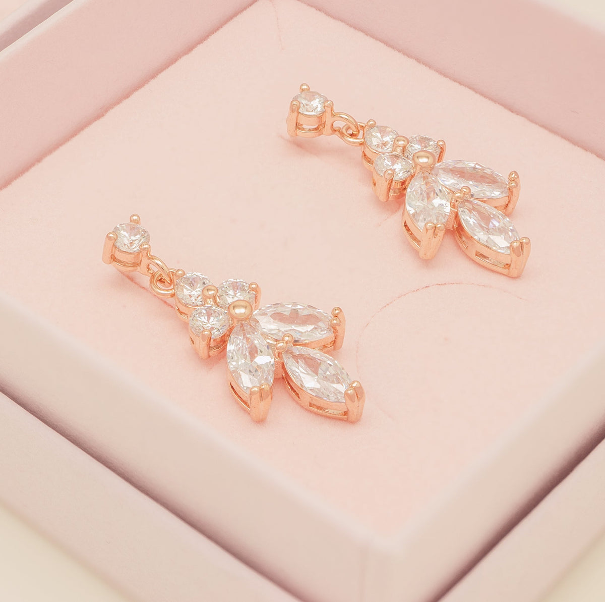 Lily Crystal Bridal Wedding Earrings in Rose Gold photo 6