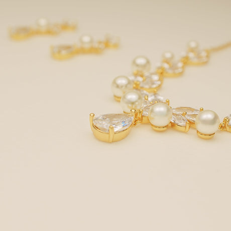Lucia Pearl and Crystal Bridal Jewellery Set / Gold
