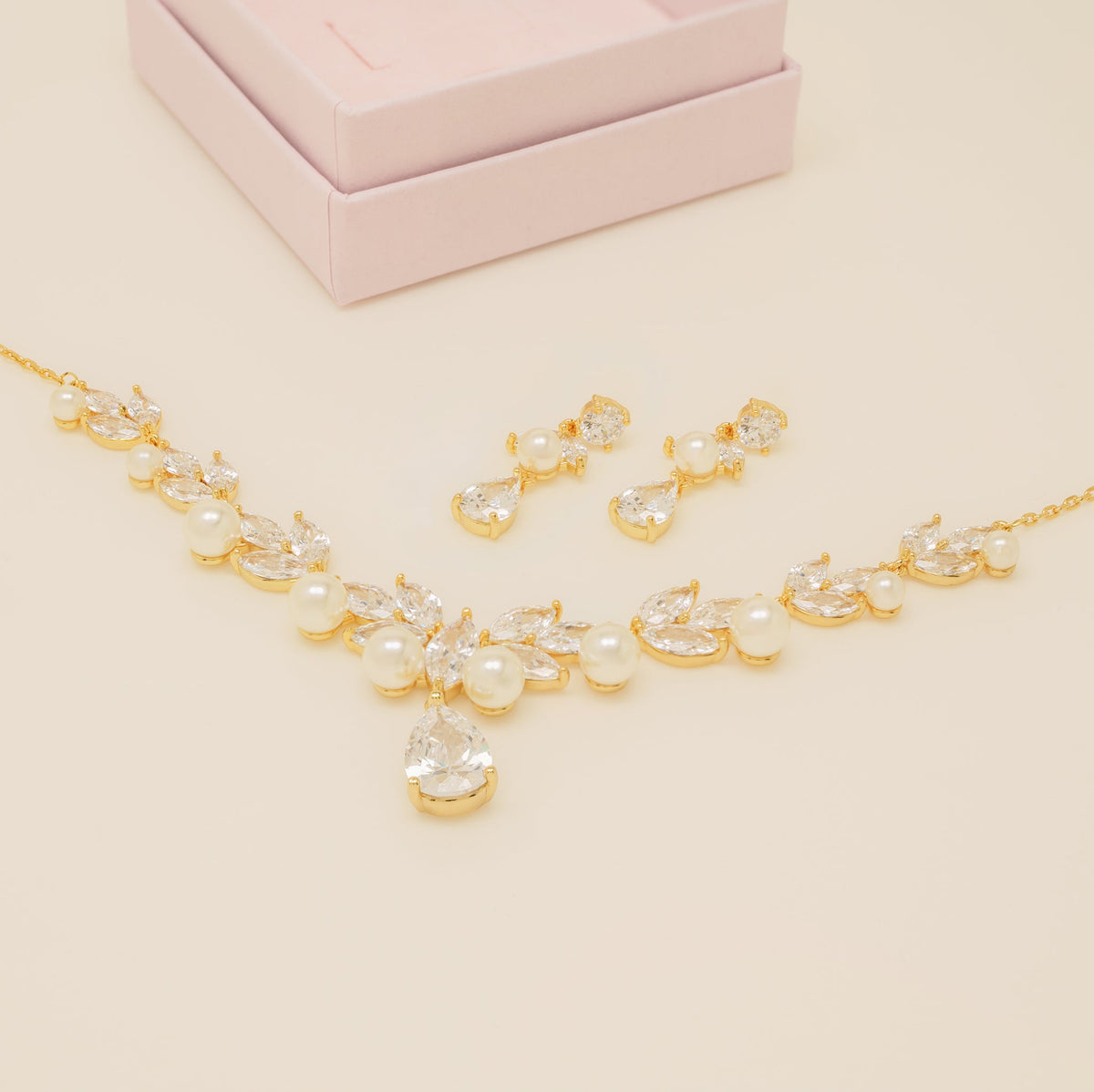 Lucia Pearl and Crystal Bridal Jewellery Set / Gold