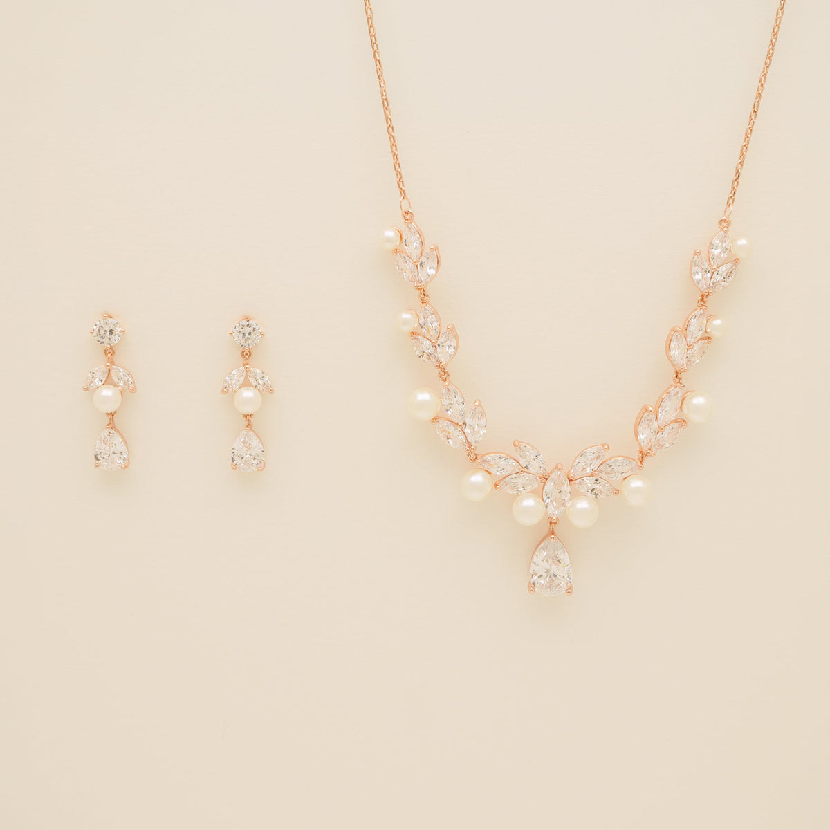 Lucia Pearl and Crystal Bridal Jewellery Set / Rose Gold