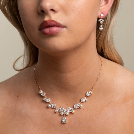 Lucia Pearl and Crystal Earrings / Rose Gold