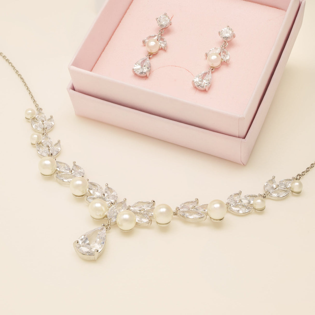 Lucia Pearl and Crystal Bridal Jewellery Set / Silver