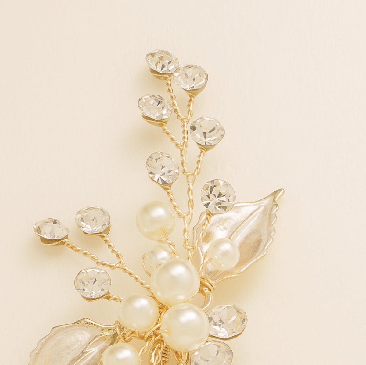 Millie Crystal and Pearl Leaves Wedding Hair Pin in Gold photo 3