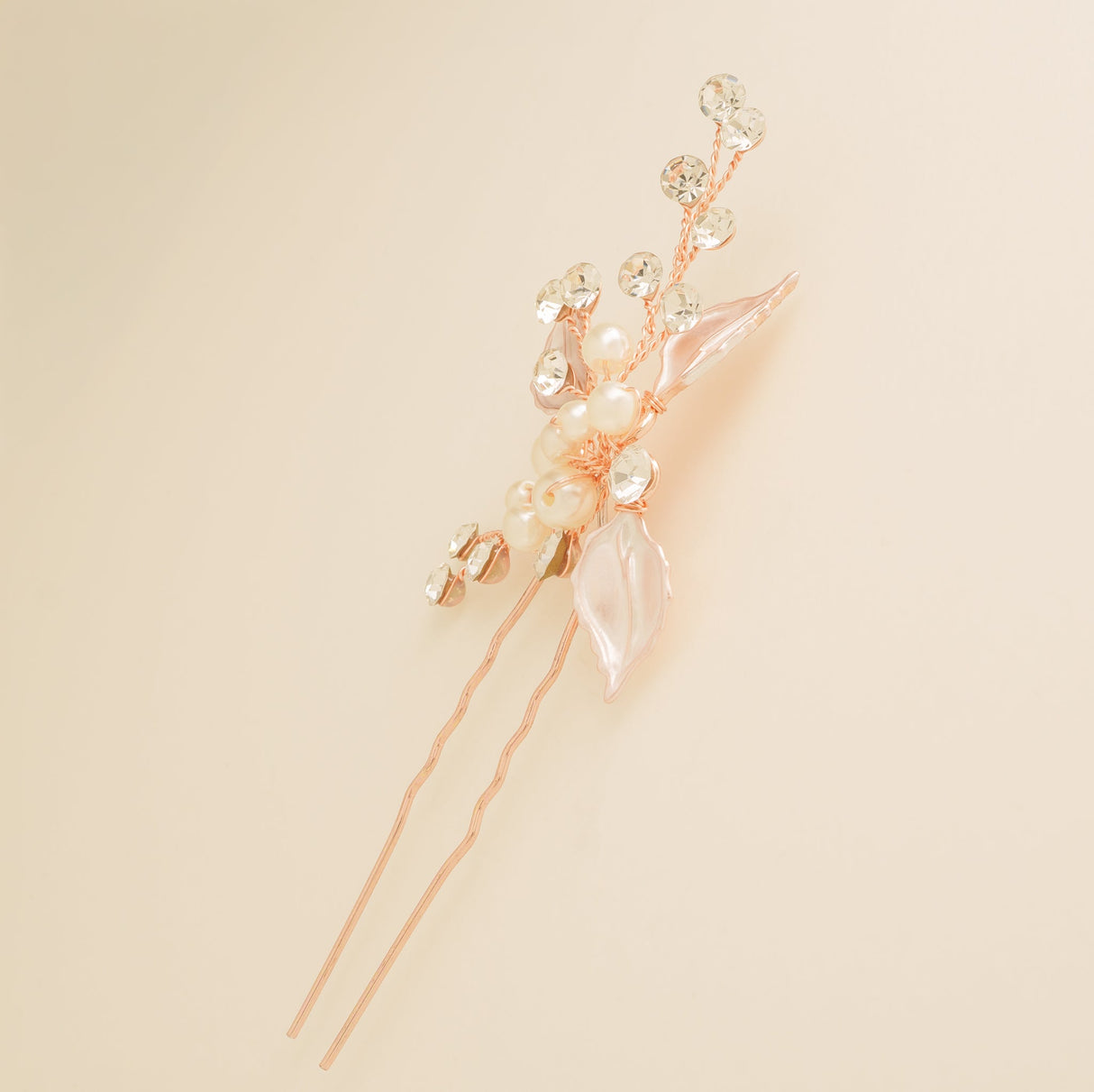 Millie Crystal and Pearl Leaves Wedding Hair Pin in Rose Gold photo 7