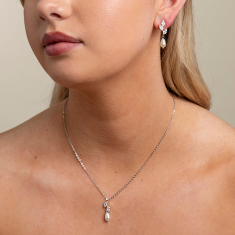 Olivia Pearl and Crystal Wedding Jewellery Set in Silver