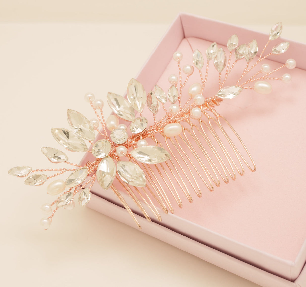 Sara Pearl and Crystal Wedding Hair Comb / Rose Gold