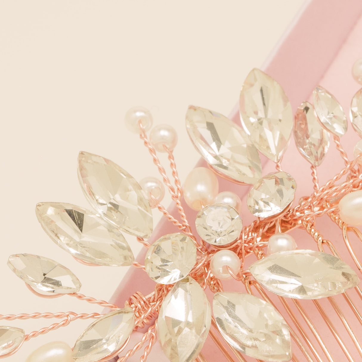 Sara Pearl and Crystal Wedding Hair Comb / Rose Gold