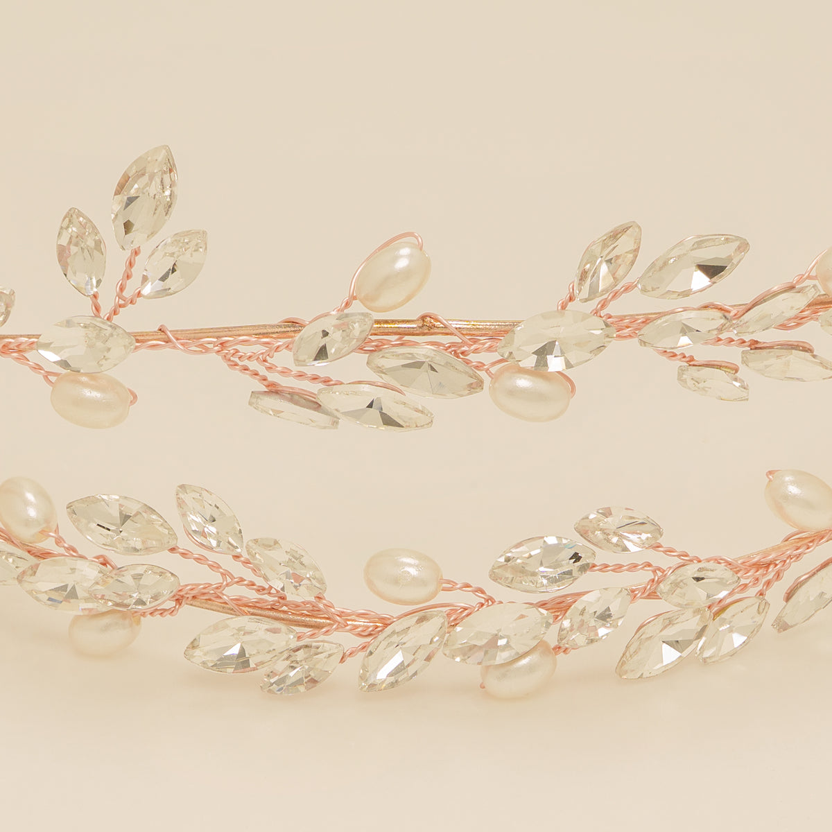 Ava Pearl and Crystal Bridal Headband in Rose Gold