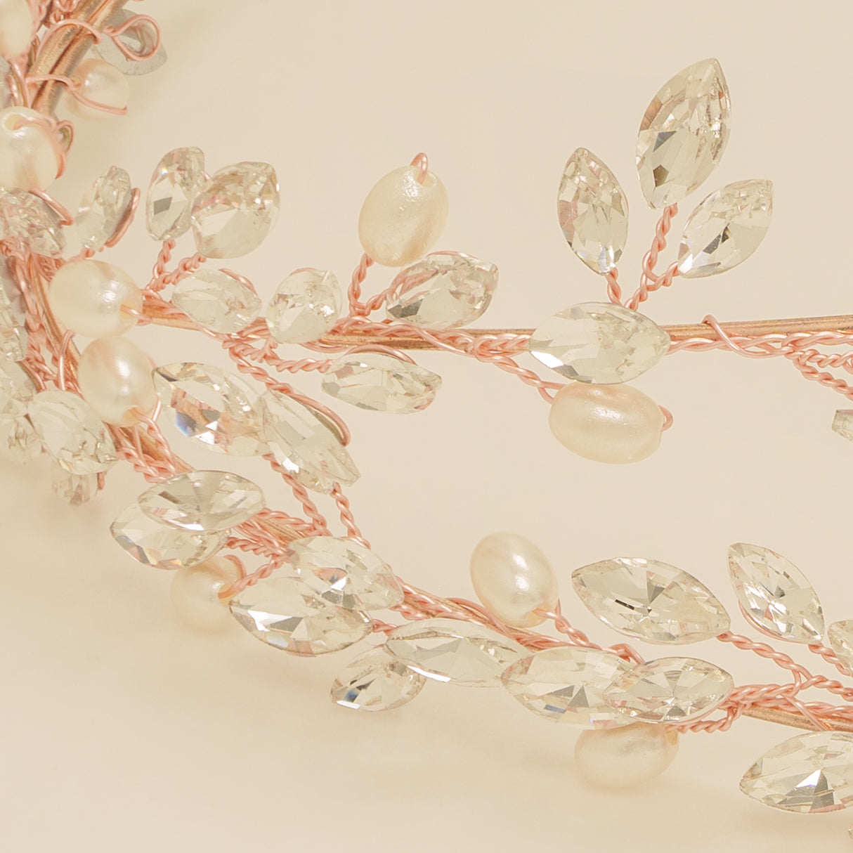 Ava Pearl and Crystal Bridal Headband in Rose Gold photo 3