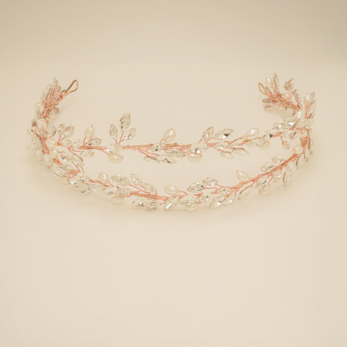 Ava Pearl and Crystal Bridal Headband in Rose Gold photo 5