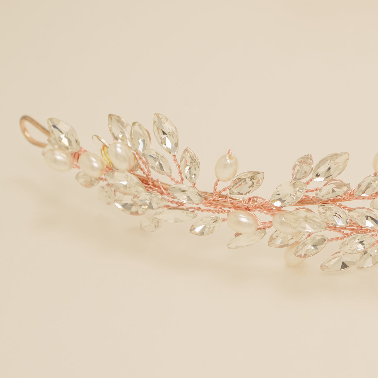 Ava Pearl and Crystal Bridal Headband in Rose Gold photo 7