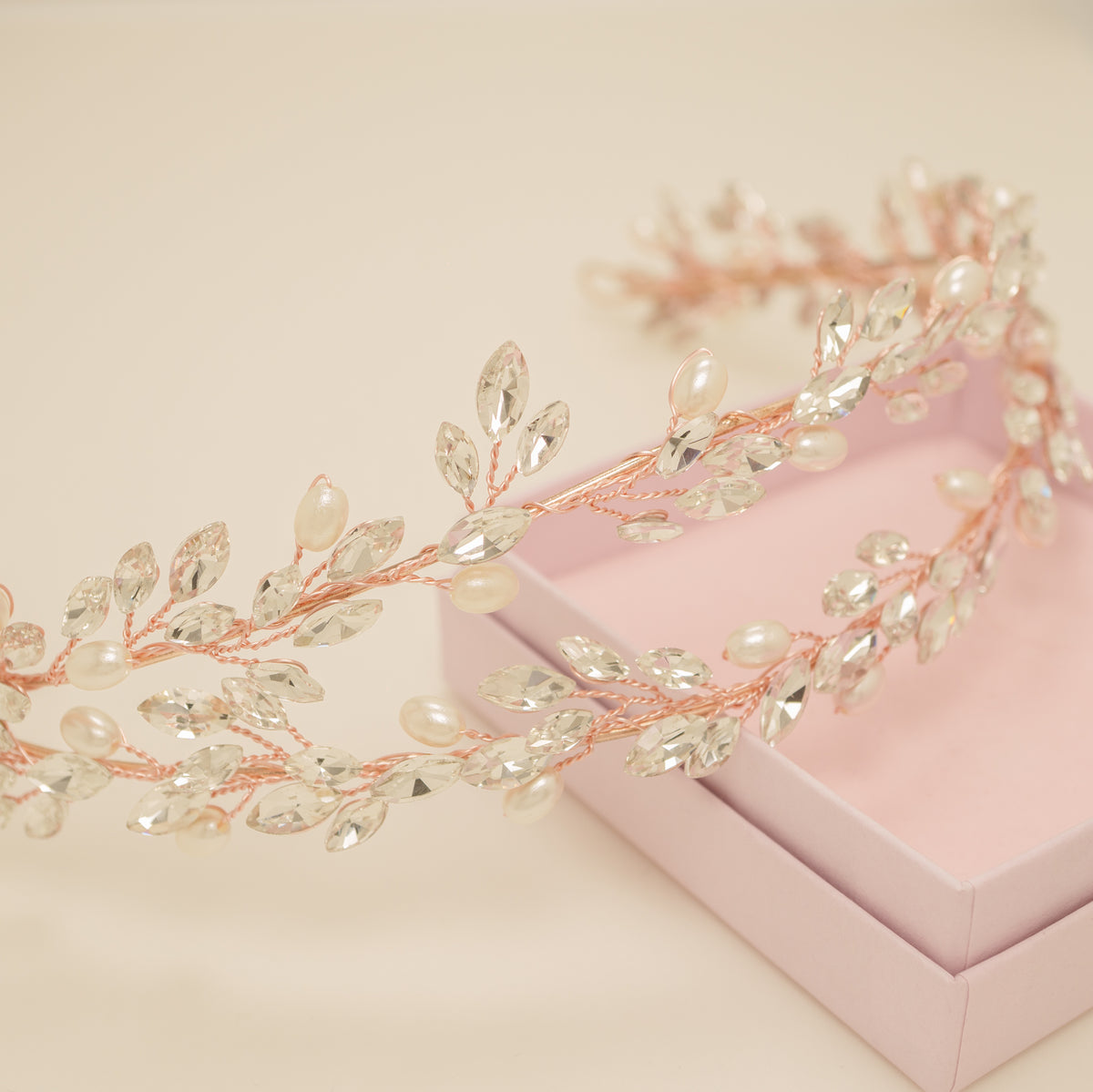 Ava Pearl and Crystal Bridal Headband in Rose Gold photo 8