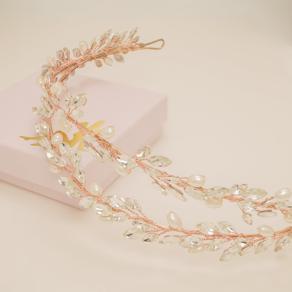 Ava Pearl and Crystal Bridal Headband in Rose Gold photo 9