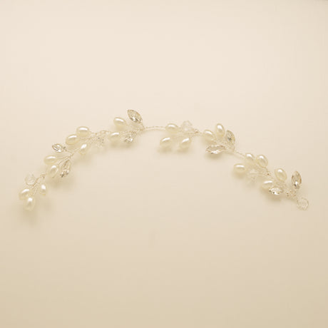 Tasha Short Pearl and Crystal Hair Vine in Silver