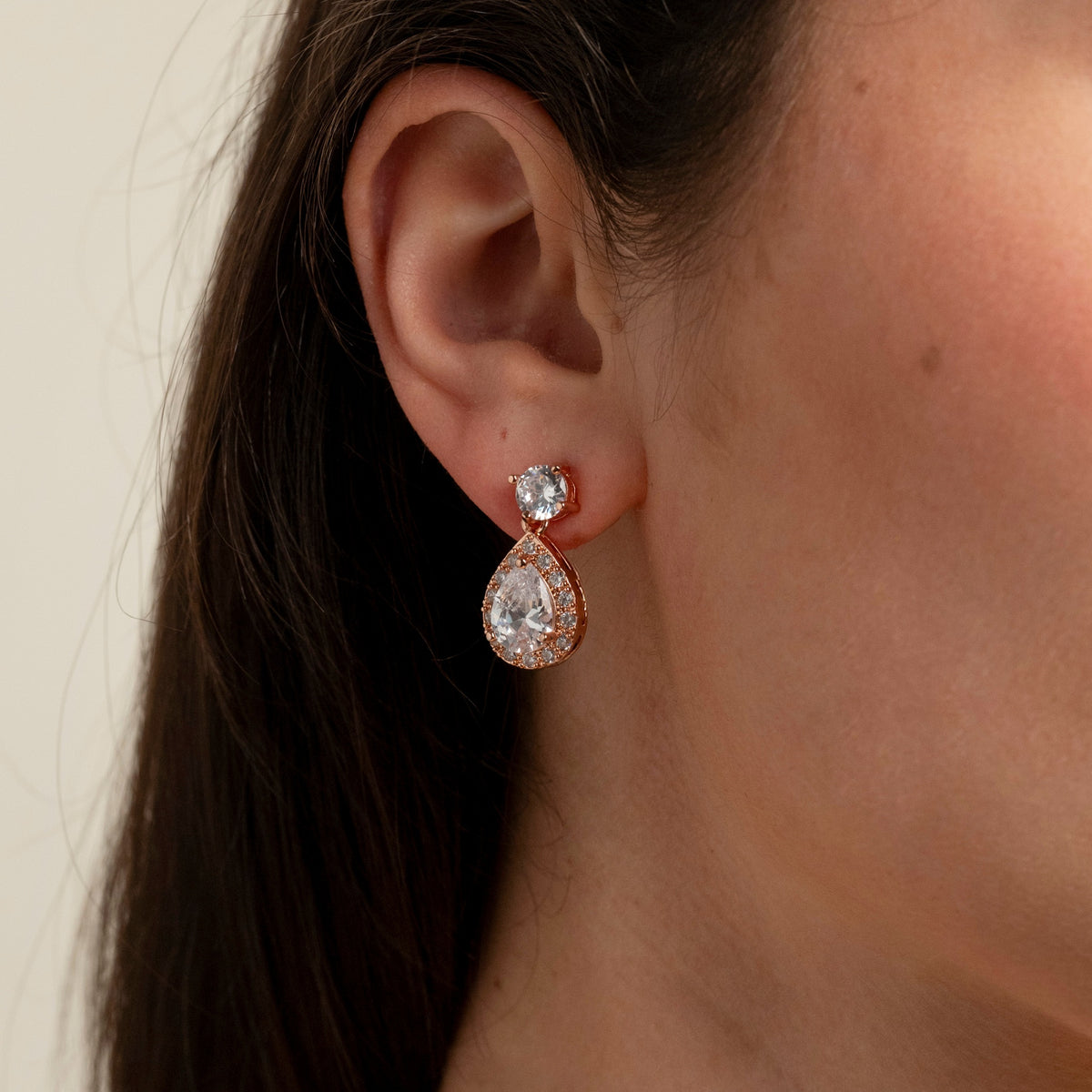Club Classic Crystal Wedding Earrings in Rose Gold