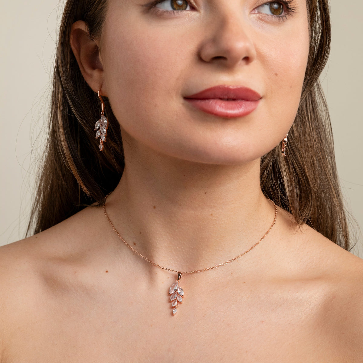 Fearne Crystal Wedding Jewellery Set / Rose Gold
