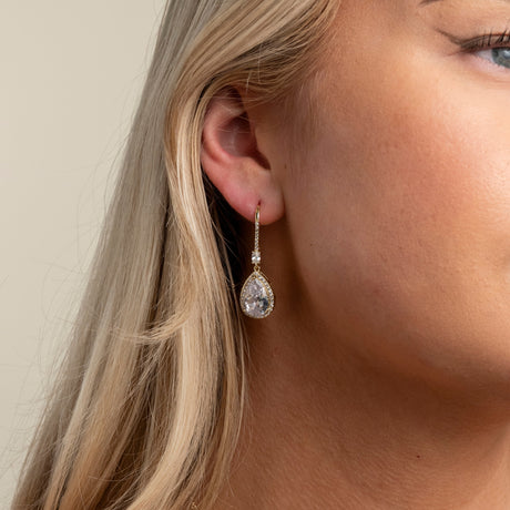 Jessica Crystal Drop Wedding Earrings in Gold photo 7