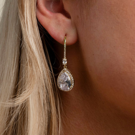 Jessica Crystal Drop Wedding Earrings in Gold