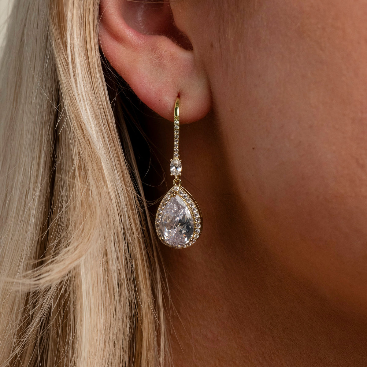 Jessica Crystal Drop Wedding Earrings in Gold