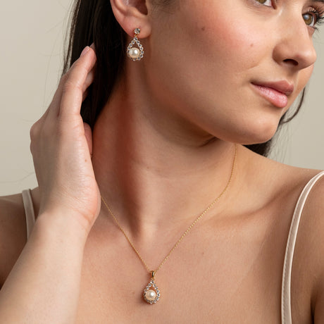 Jude Pearl and Crystal Wedding Jewellery Set / Gold