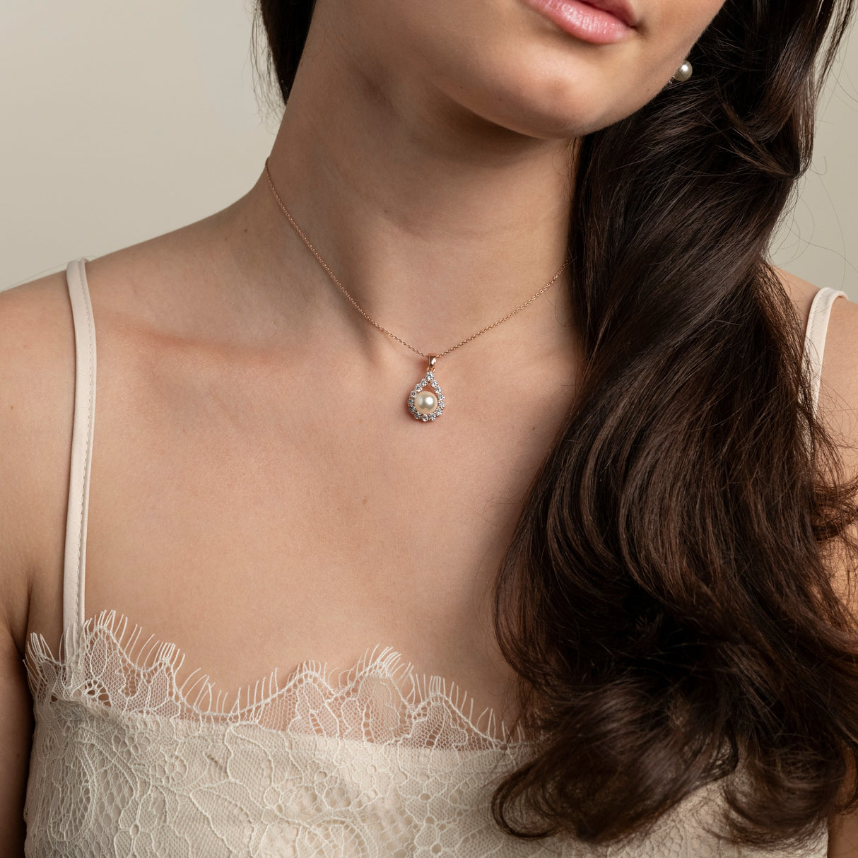 Jude Pearl and Crystal Wedding Necklace / Rose Gold