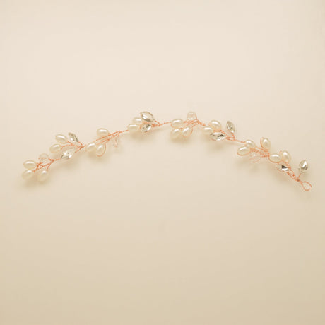 Tasha Short Pearl and Crystal Hair Vine in Rose Gold