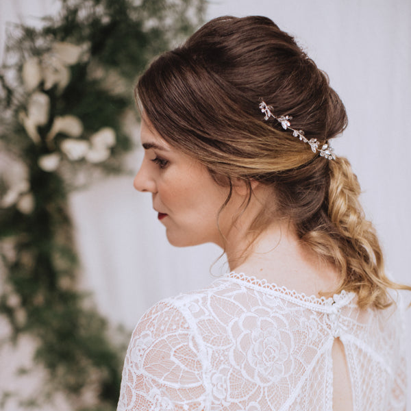 Tessa Long Crystal Wedding Hair Vine / Silver