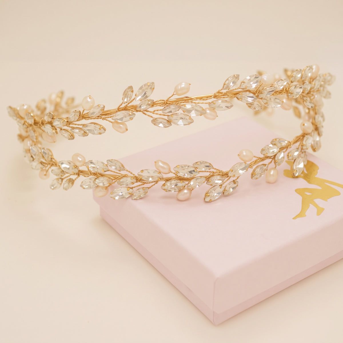 Ava Pearl and Crystal Bridal Headband / Gold