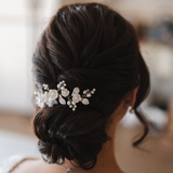Ella Floral Ceramic Ivory Pearl Wedding Hair Comb / Silver