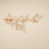 Kiki Crystal Pearl Leaves Flowers Wedding Hair Vine / Rose Gold