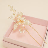Millie Crystal and Pearl Wedding Hair Pin / Leaves / Gold