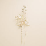 Millie Crystal and Pearl Wedding Hair Pin / Leaves / Silver