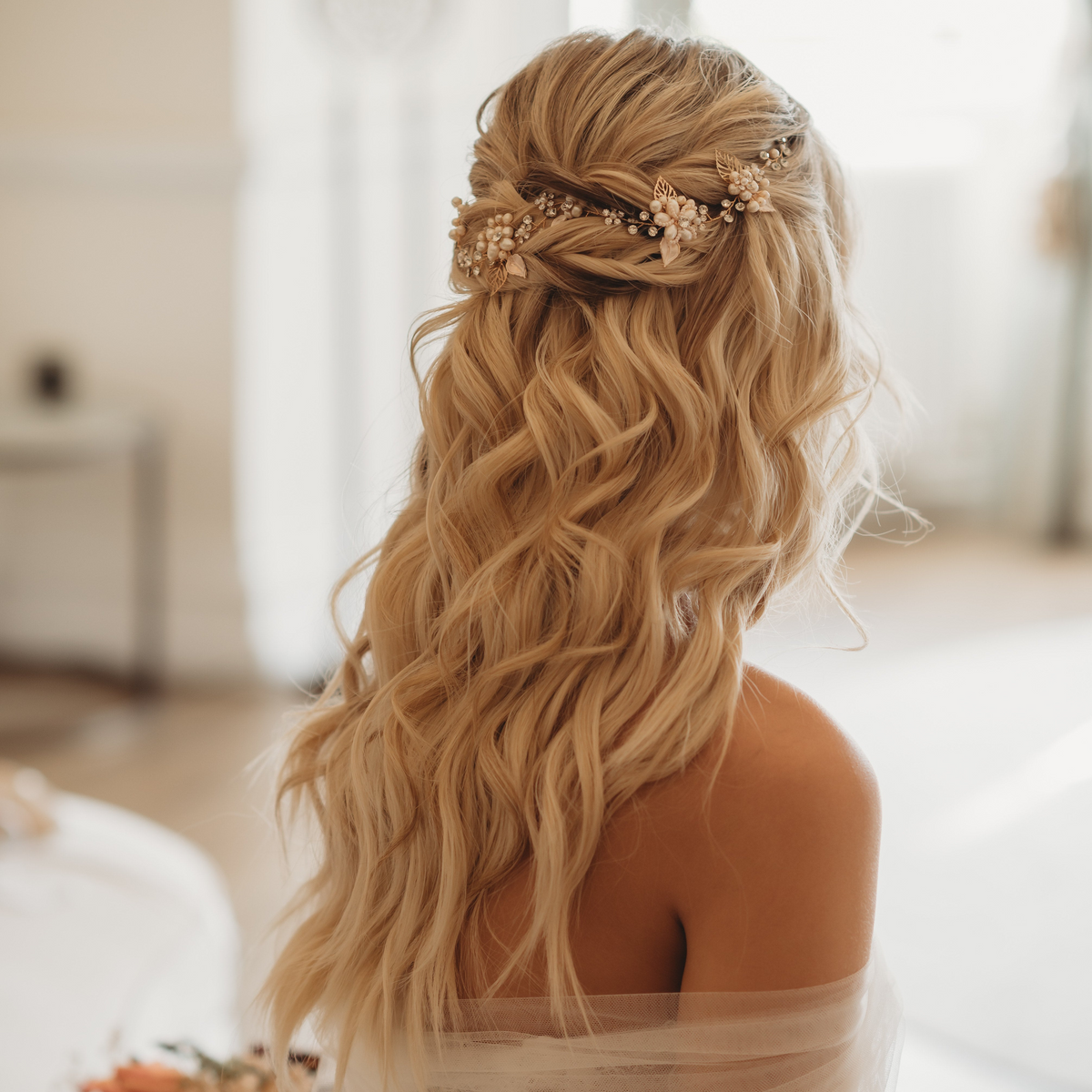 Vintage Leaves Pearls and Crystals Bridal Hair Vine / Gold