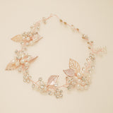 Vintage Leaves Pearls and Crystals Bridal Hair Vine / Rose Gold
