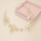 Vintage Leaves Pearls and Crystals Bridal Hair Vine / Silver
