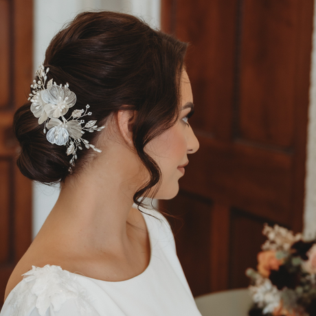 Camilla Flower Pearl Wedding Hair Vine / Silver
